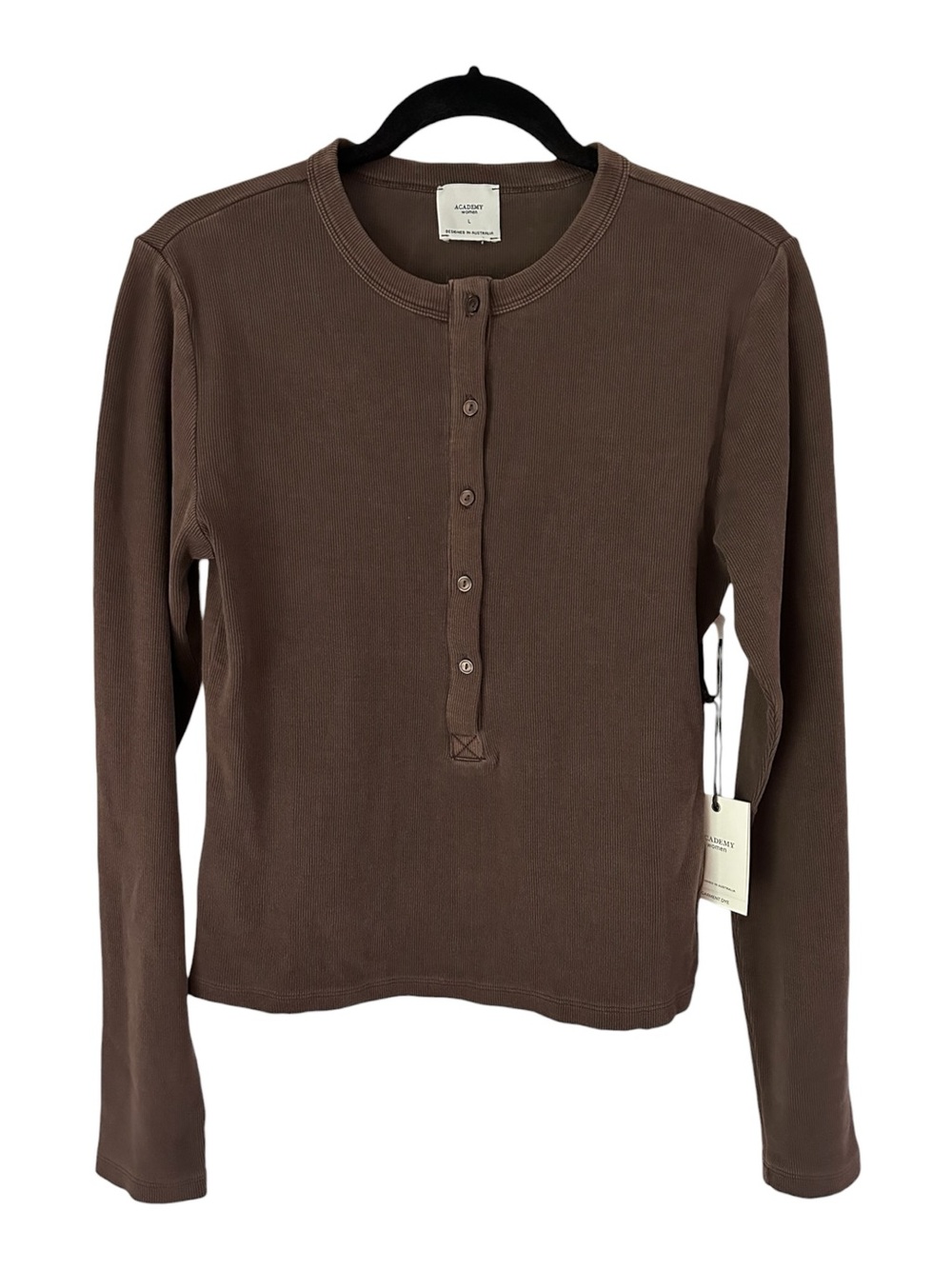 Everyday Ribbed Henley Long-Sleeve Tee in Brown - ACADEMY CLOTHIER